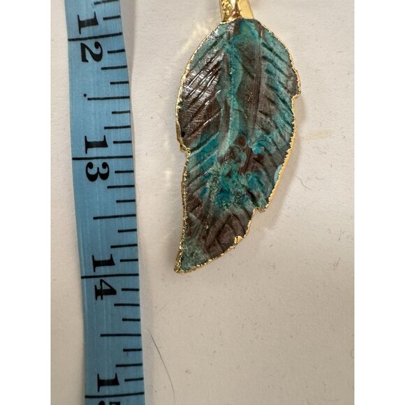 Turquoise Leaf Pendant Necklace With Leather Cord By The Jewelry Junkie - Picture 13 of 13